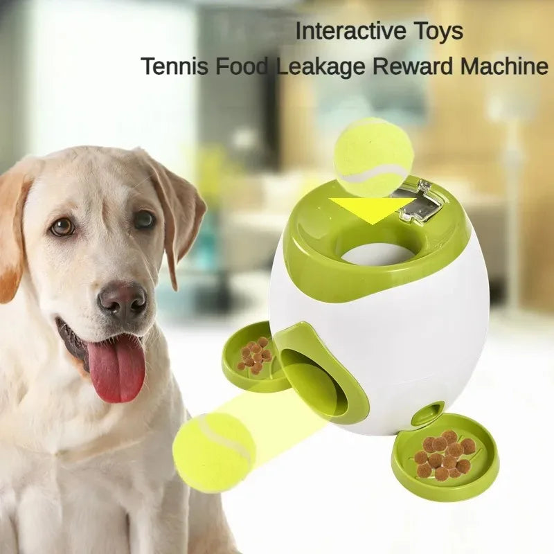 Pet Interactive Toy Tennis Ball Launcher 2 in 1 Automatic Throwing Device Training Reward Machine Pet Fun Feeder Interactive Toy